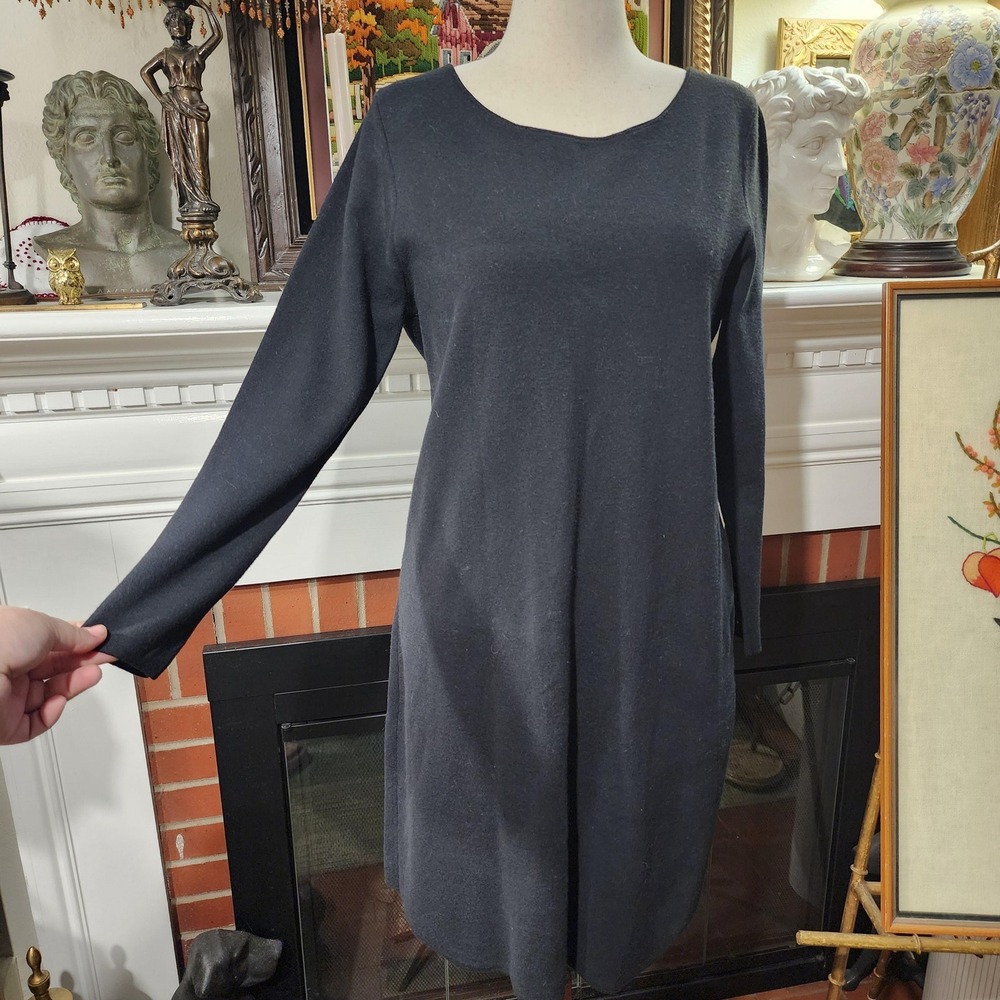 L Basic Black Wool Blend Long Sleeve Midi Dress by J. Jill‎